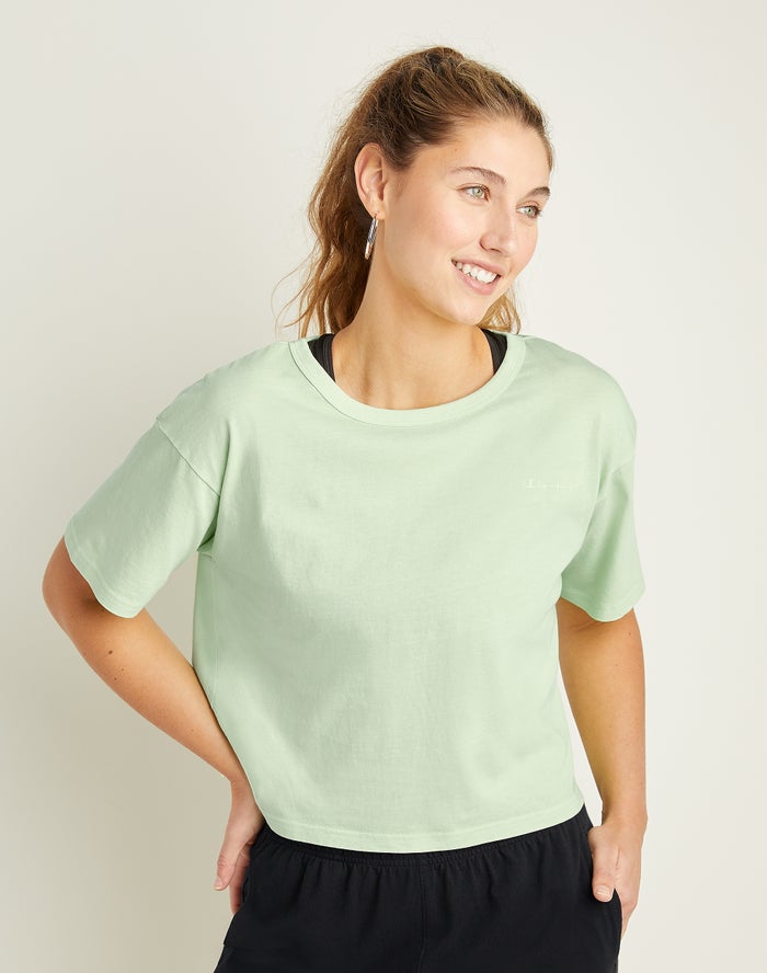 Champion Dame T-Shirts LyseGrøn - Lightweight Cropped - Danmark JQB-735209